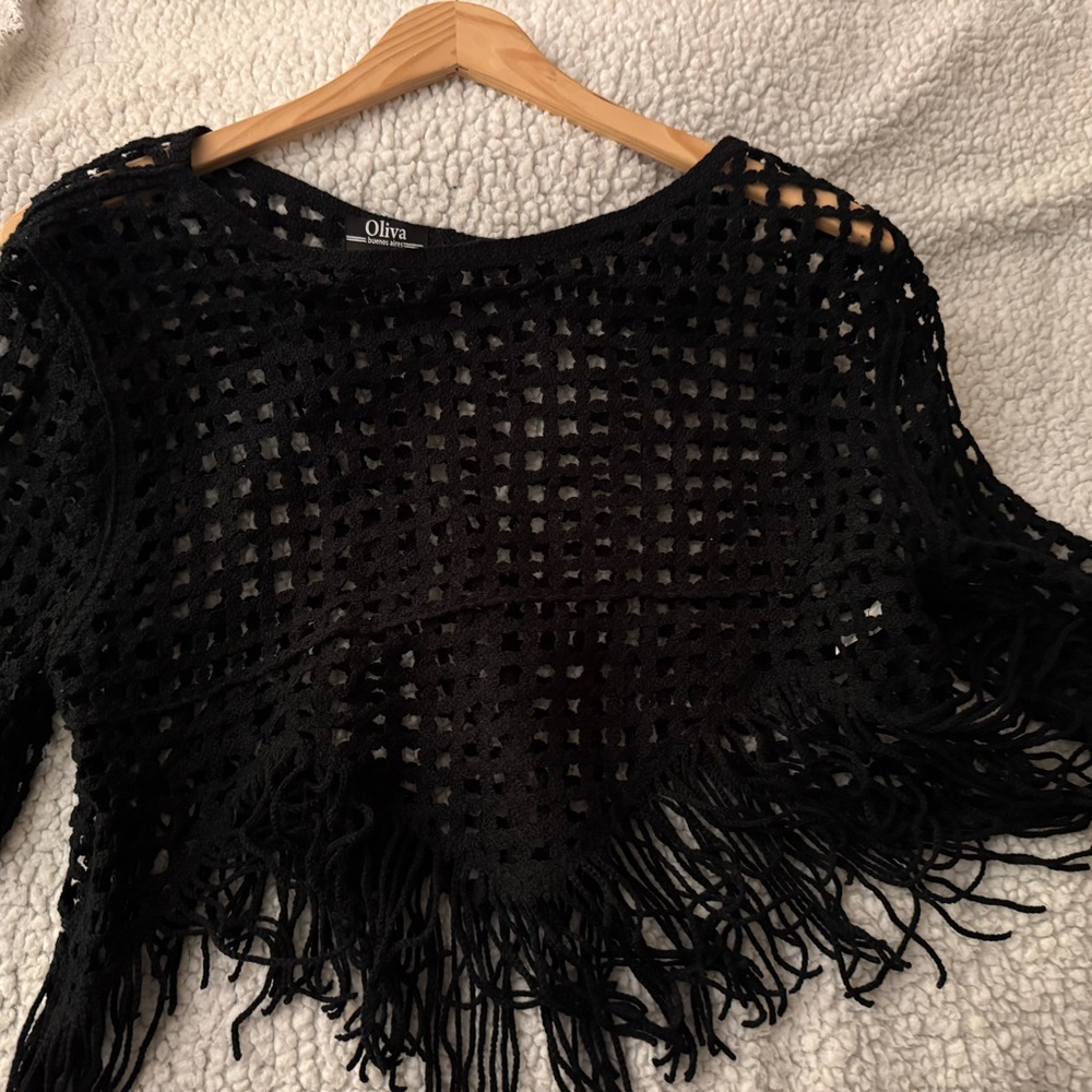 Black Fringe Poncho